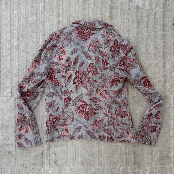 Due Per Due Silk Paisley Pattern Gray and Pink Button Down Size 6 - Picture 7 of 7